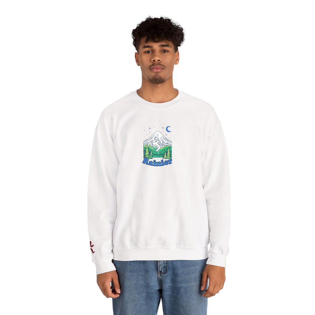 Mount Rainier Crewneck Sweatshirt — Sasquatch detail Right Sleeve