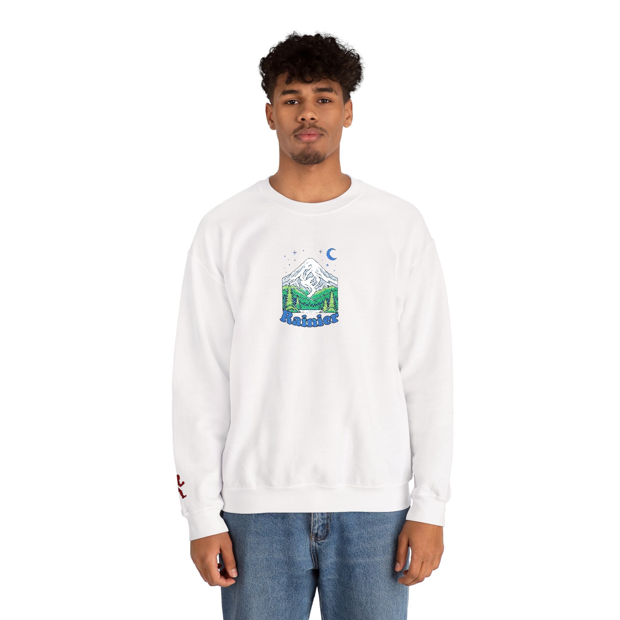 Mount Rainier Crewneck Sweatshirt — Sasquatch detail Right Sleeve